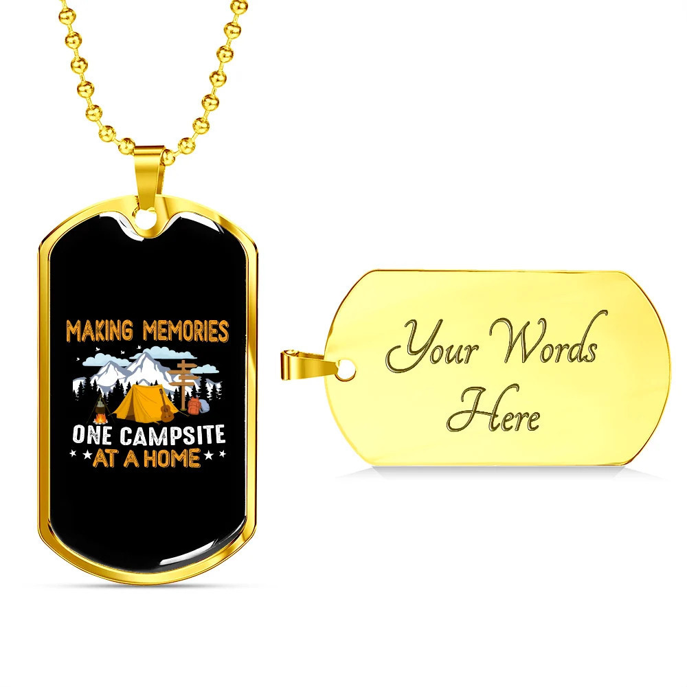 Camper Necklace Making Memories At Home Personalized Engraved Gold Dog Tag Neck